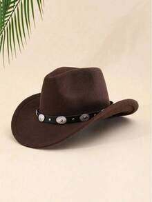 Uma cartola clássica de cowboy do oeste com um charme feminino, versátil e elegante. Combinada com um cinto decorativo removível, é perfeita para usar em festas, passeios e eventos. - Chapéu feminino redondo decorado com moedas - Ver 4