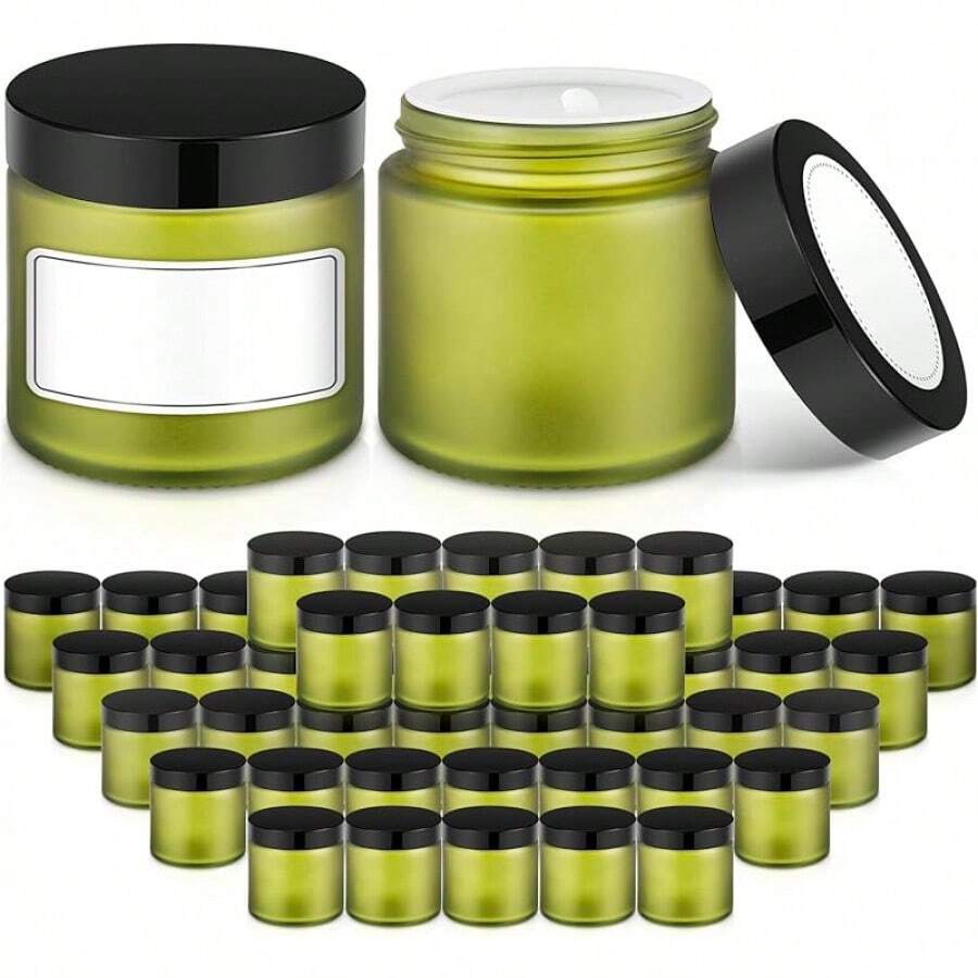 4 Oz Amber Glass Jar With Lids, 48 Pack Small Glass Candle Jars With Lids & Sticker, Empty Cosmetic Containers For Sample, Cream, Spice, Lotion, OintmentsSHEIN - 綠色 - 查看 1