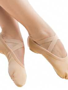 1pair OfSoft & Light Comfortable 4-Way Stretch Canvas Split Sole Ballet Shoes/Ballet Slippers, Sock-Like Fit, Curved Heel For Secure Fit, 3D Shaped Design For Enhanced Arch, Ideal For Daily Dance Practice, Beginners - 杏色 - 查看 12