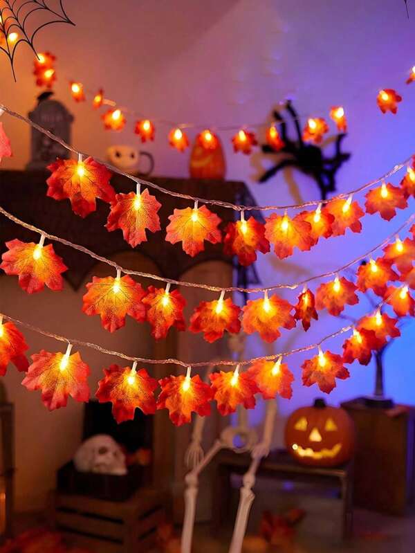 Dekoracje na Halloween, Święto Dziękczynienia i Jesień, Światło, 118,11 cala 20 LED Klonowy Liść Girlanda Lampki Choinkowe Zasilane Baterią, PCV Jesienna Girlanda Klonowy Liść Światło Na Halloween, Święto Dziękczynienia, Jesienny Festiwal Wystrój Domu, Rustykalne Oświetlenie Atmosfera Zbiorów Wewnątrz Na Zewnątrz (Bez Baterii)
