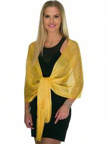 Metallic Glitter Shawl Wrap For Evening Dresses And Weddings - 黃色 - 查看 4