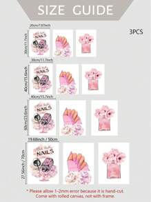 Set de 3 piezas de arte decorativo art déco sin marco en lienzo, diseño de uñas minimalista y moderno reutilizable, póster de fondo rosa creativo para decoración de salones de belleza, cafeterías, bares y dormitorios