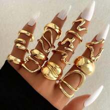 15pcs/Set Geometric Alloy Rings, Asymmetrical Hollow Decor, Women Simple Casual Or Festival Wear Finger Rings,Random Jewelry