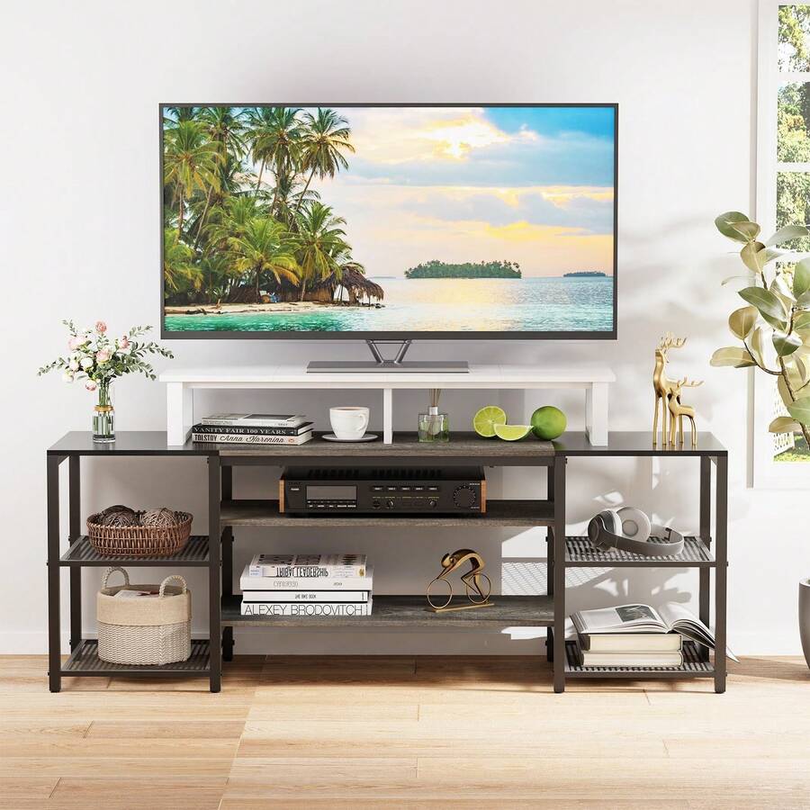 47" TV Riser For 32-60 Inch TV, TV Riser Stand Shelf, Tabletop TV Stand Riser, Computer Monitor Table For Home Living Room, Study Office (Brown) - 棕色 - 查看 1