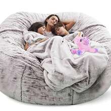 Bean Bag Chair Cover(No Filler) Soft Faux Fur Stuffed Animal Bean Bag Storage, Fluffy Plush Bean Bag Chair Cover Washable, Comfy Bean Bag Chairs For Adults - snow gray - 查看 1