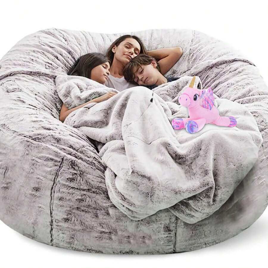 Bean Bag Chair Cover(No Filler) Soft Faux Fur Stuffed Animal Bean Bag Storage, Fluffy Plush Bean Bag Chair Cover Washable, Comfy Bean Bag Chairs For Adults - snow gray - 查看 1