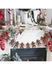 1 pieza Bandera decorativa con diseño de hombre de jengibre navideño, corona, decoración de árbol de Navidad, decoración de escena de fiesta, chimenea, ventana, pared, Año Nuevo, habitación, decoración del hogar, decoración de jardín al aire libre, decoración de ambiente festivo