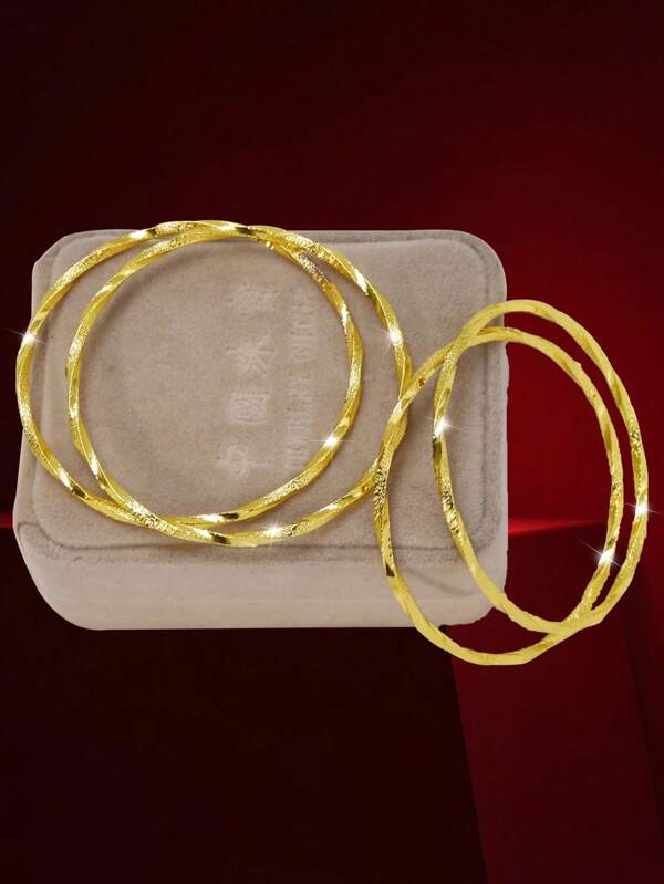 4pcs Vintage 24K Gold Plated Twisted Bangle Bracelets For Women, Suitable For Holidays, Parties, Gatherings, And Everyday Wear