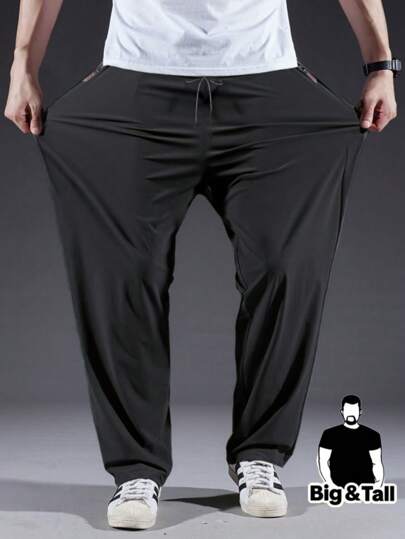 Pantalones casuales ligeros talla grande para hombres - Transpirables, de secado rápido, adecuados para deportes y ejercicio, de poliéster negro, lavables a máquina, talla grande