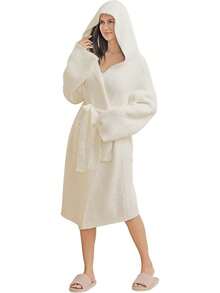Bearberry Hooded Robe Cozy Leopard Robe Lightweight Soft Plush Bathrobe With Pockets For Women - Krim - View 1