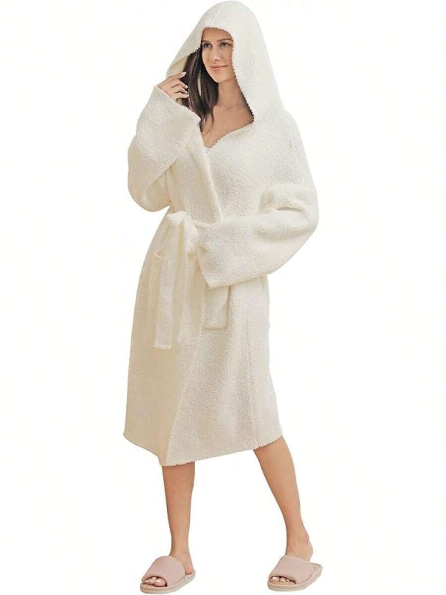 Bearberry Hooded Robe Cozy Leopard Robe Lightweight Soft Plush Bathrobe With Pockets For Women - Krim - View 1