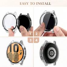 Diamantgehäuse + Glas kompatibel mit Samsung Galaxy Watch 6 40mm 44mm Damen/Herren Smartwatch Zubehör, Bling Displayschutzfolie + PC-Stoßfänger Galaxy Watch 6 Hülle