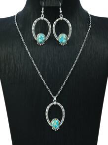 TopHanqi 3-teiliges Schmuckset für Frauen: Ohrringe mit künstlichen Edelsteinen, strukturiert, im Vintage-Stil verwendet, geometrisches Persönlichkeitsdesign, feine Kette Halskette - vielseitiges Accessoire für den täglichen Gebrauch und Partys