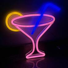 1pc Bestselling Neon Sign Cocktail Glass Room Decor Light, Battery Operated Or USB Powered, Cocktail Cup Size 9.13x8.46in/23x21.5cm, LED Decorative Lamp For Desk, Wall, Suitable For Girl's Dorm, Bedroom, Living Room, Bar, Camping, Proposal, Birthday, Party, Valentine's Day, Mother's Day, Halloween, Christmas Gifts
