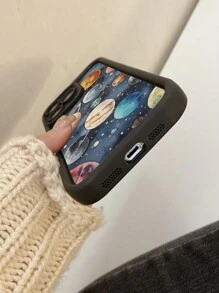 1pc Planet Pattern Protective Camera Thick Shockproof Black Phone Case Suitable For IPhone 11 Pro Max/12 Pro Max/13 Pro Max/14 Pro Max/15 Pro Max/16 Plus/16 Pro Max,16E, Galaxy A55/Galaxy A15/Galaxy S24 Ultra/S25 Ultra/Redmi, OPPO/Realme, VIVO, Infinix, Honor, MOTO, One Plus