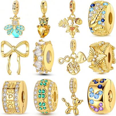 925 Silver Golden Little Leopard Firefly Family Tree Pendant, Cute DIY Jewelry Making Beads For Women, Fashion Charm For Bracelets And Necklaces, Exquisite Jewelry Gift For DIY Crafts