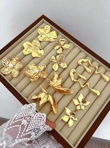 3 Paar Blumen, Perle Tränenform, unregelmäßige geometrische strukturierte Herz-Form Metall Statement Creolen, modisch, süß, elegant, vintage Design, geeignet für Feiertags-Partys, Dates, täglichen Gebrauch (ohne Schmuckkasten)