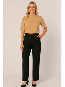 Kit 3 T Shirt High Neck Oversize Sleeve Women's High Neck Blouse Short Sleeve Plain Basic T-Shirt Black White Nude - 米色 - 查看 2