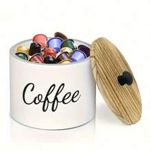 Soporte de madera para cápsulas y polvo de café con tapa - Organizador elegante para oficina, cocina y salas de descanso - Decoración del hogar ideal y regalo único para amantes del café y familias