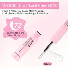 [72-Hour Long-Lasting Adhesive] 1/2/3 Pack Hypoallergenic 2-In-1 Eyelash Glue & Setting Liquid | 72-Hour Long-Lasting Adhesive, Latex-Free, Waterproof | Suitable For DIY Cluster Lashes, Homemade False Lashes Makeup Tools | Mixed Black Eyelash Extension Glue - Pink - View 9