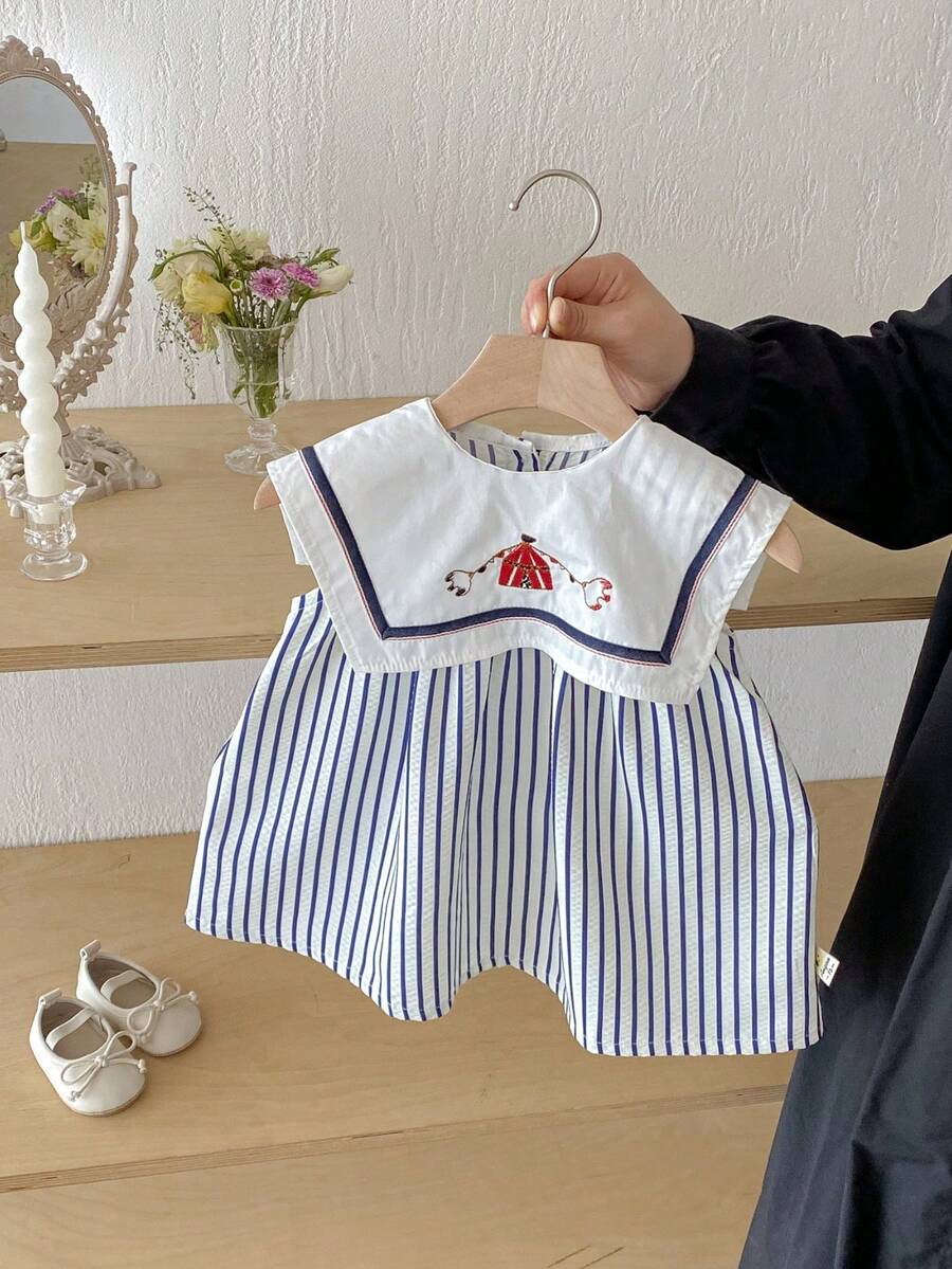 Baby Girls Navy Collar Dresses, Korean Style Infant/Toddler Soft Denim Dress, Summer Outfit - Màu xanh lam - Xem 1
