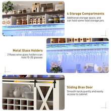63"W Farmhouse Coffee Bar Cabinet With USB Powered LED Light,Wine Bar Cabinet W/ 4 Tier Storage Hutch,Kitchen Buffet Cabinet W/Sliding Barn Door & 15 Wine And Glass Racks For Kitchen Dining Room - White - View 6