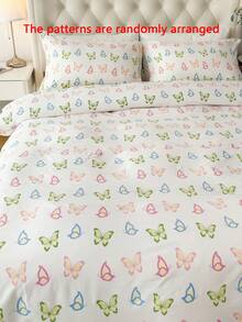 2/3 件羽绒被套套装（1 * 羽绒被套 + 1/2 * 枕套，不含芯），蝴蝶印花床上用品套装，柔软舒适的羽绒被套，适用于卧室、客房