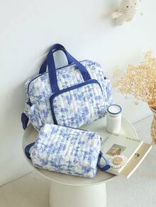 Floral Quilted Multi-Function Shoulder Diaper Bag, Large Capacity Mommy Tote Handbag With Side Pockets, Convenient For Travel With Baby Carriage - Multicolor - View 8