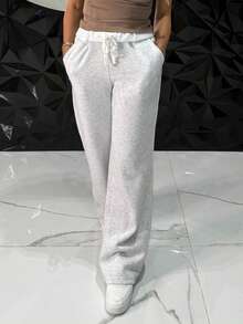 Manon Tanti Athletic Jogger Sweatpants Wide Leg Fleece Pants With Side Pockets Loungewear Workout Casual Fall Winter Apparel - Grey - View 2