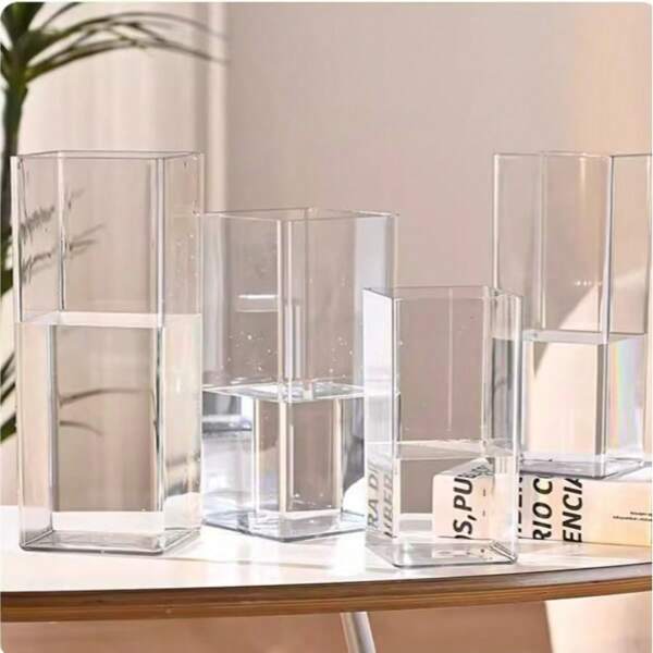 1pc Acrylic Square Minimalist Transparent Vase Decor Bottle - Simplistic High Aesthetic, Suitable For All Seasons - Can Hold Fresh Flowers And Hydroponic Plants - Ideal Home Decor And Unique Tabletop Accent