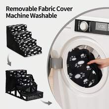 4-Step Anti-Slip Pet Stairs With Removable Washable Cover | Sturdy Support For Elderly & Smaller Pets - Black - View 3