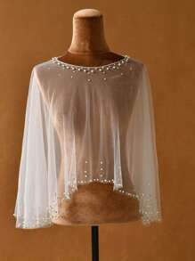 1 pieza Chal nupcial, decoración de perlas falsas, minimalista y lindo, adecuado como accesorio para vestido de novia, ropa de otoño para mujer