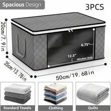 Juego de 3 bolsas de almacenamiento de tela plegables para organizar ropa, mantas, suéteres, ropa de cama, almohadas, organizador del hogar - Gris - Ver 6