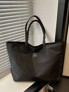 1pc Stylish Solid Color Minimalist Large Capacity Shoulder Tote Bag, Tote Bags For School,College Essentials - Black - View 2