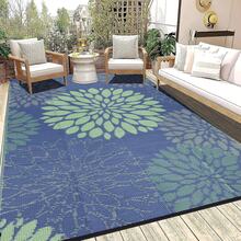 Reversible Outdoor Rug Multiple Sizes Waterproof Patio Rug Carpet Portable Outdoor Plastic Straw Rug Large RV Camping Mat Rug For Patio, Deck, Beach, Porch, Camping, Picnic, Teal - Navy Blue - View 1