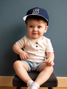 1pc A-Z Letter Adjustable Baby/Toddler Baseball Cap, Kids Sun Hat, Unisex Casual Snapback - Navy Blue - View 4