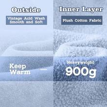 FAIABLE Mens Hoodies Oversized Unisex Wash Hoodie Heavyweight Fleece Vintage Cotton Sweatshirt Men Women Streetwear - 淺藍色 - 查看 5