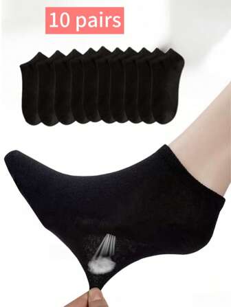 10 Pairs Women's White, Black & Multicolor Thin Casual Shallow Short Socks, Summer Fashion Low Cut Ankle Socks