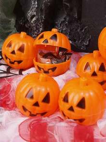 12pcs/6pcs/1pc Halloween Pumpkin Candy Buckets, Mini Pumpkin Buckets With Lids Kids Toy, Gag Toy Alternative - Yellow - View 4