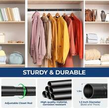 Closet Rod, 17 To 43 Inch Adjustable Closet Rods For Hanging Clothes, Heavy Duty Tension Rod, Black Curtain Rod, For Closet, Wardrobes, Bathroom, Laundry - Black - View 5