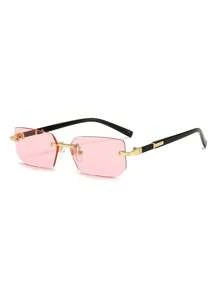 Colorful Square Fashion Glasses For Men, Narrow Frameless Fashion Glasses, Suitable For Summer Sun Protection, Beach Vacation, Outdoor Sports, Party, Self-Driving, Fishing, Cycling, Shopping And Taking Photos Accessories Back To School Fashionable Preppy School Look