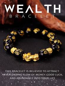1 pieza Pulsera de cuentas de Pixiu, un accesorio de riqueza y prosperidad, única y versátil, ideal para uso diario y ocasiones de negocios, con un diseño extravagante y lujoso, una creación fascinante para los hombres