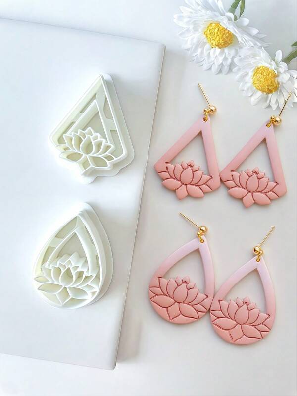 2pcs Lotus Teardrop Polymer Clay Cutters Boho Polymer Clay Jewelry Making, Polymer Clay Stud Earring Making Tool, Clay Jewelry Making Kit