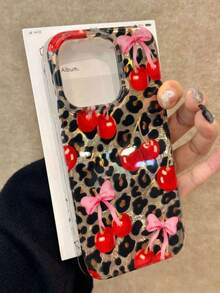 Luxury Leopard Print Cherry Bowknot Phone Case Compatible With Iphone17 16 15 14 13 12 Pro Max Laser Protective Back Cover - Leopard - View 2