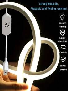 1m/2m/3m/4m/5m USB 供电柔性 LED 霓虹灯带，可调光氛围灯，适用于客厅、卧室、厨房、楼梯、橱柜、镜子、电脑游戏装饰 - 白色 - 查看 4