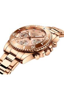 BIDEN 1 Reloj de mujer, Cronógrafo, Resistente al agua, Calendario, Correa de acero inoxidable, Reloj de mujer elegante y de estilo con herramienta de corte de tira de acero gratis y caja gratis