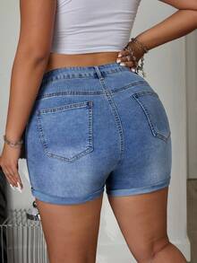 Jeanoix Plus Size Ripped Denim Shorts For Summer - Light Wash - View 2