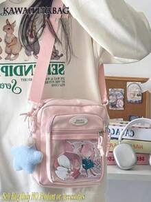 适合10厘米娃娃的小包可爱日式纯色斜挎包带透明口袋DIY迷你单肩包钱包和手提包动漫迷娃娃包女孩返校礼物 - 粉色 - 查看 2