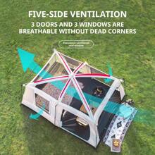 Durable & Thick Double-Layer, Easy To Set Up, Suitable For 4-8 People, 2 Bedrooms, Black Coating Sun Protection, With Storage Bag, Ventilation, Mosquito-Proof - Ideal For Outdoor Camping And Hiking!