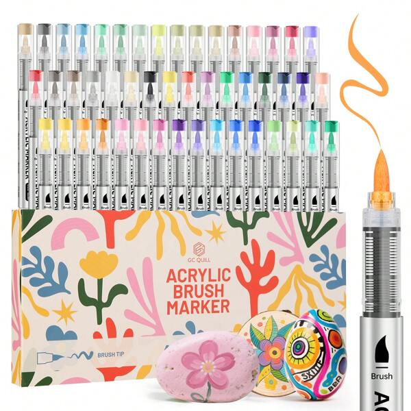 Set de 48 colores de marcadores acrílicos líquidos de punta blanda, no permeables y apilables, para clases de arte, pintura de acuarela, graffiti y útiles escolares, ideal para volver al colegio